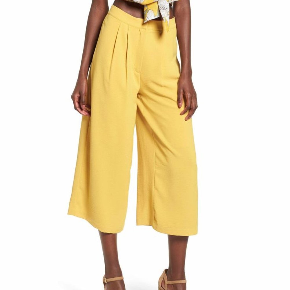 Chriselle x JOA high waisted pleated wide leg culottes